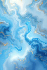 Obraz premium Fluid abstract marble texture in shades of blue, white, and gold, flowing liquid design