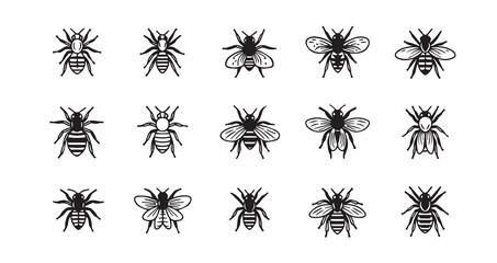 Bee line art icon bundle illustration