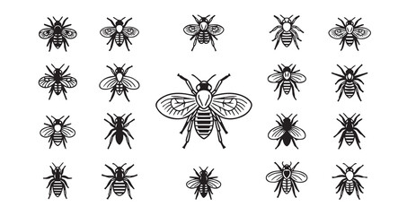 Bee line art icon bundle illustration
