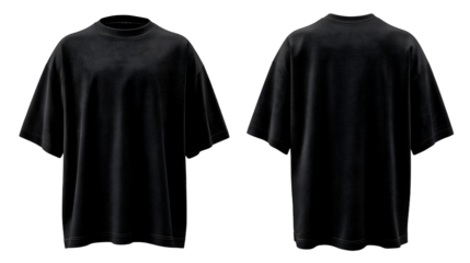 Front and back view of a black waffle knit oversized tshirt.