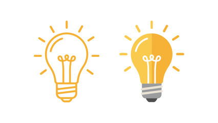 Creative Idea Light Bulb Icons in Outline and Flat Vector Styles