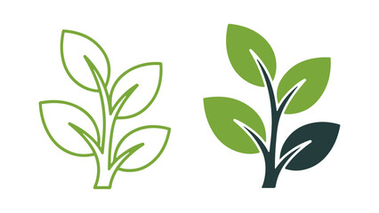 Set of Two Green Plant Icons in Outline and Color Styles