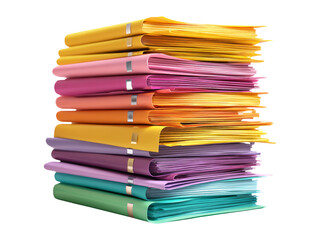 Colorful Stacked Files Isolated on Transparent Background for Design