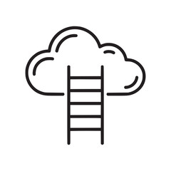 An illustration of a ladder leading up into a cloud in a minimalist black and white style design