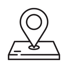Line drawing of a location pin on a square shape with lines on the side in a white background © Sophia