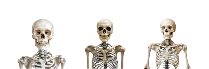 Scary skeleton isolated on transparent background, cut out