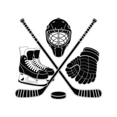 Ice Hockey Equipment Illustration – Sticks, Helmet, Skates, Gloves and Puck Vector Design.