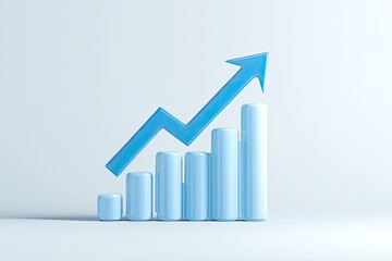 Light blue 3D bar graph with upward arrow