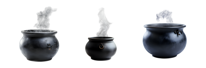 Set of Witch cauldron smoke isolated on transparent background, cut out