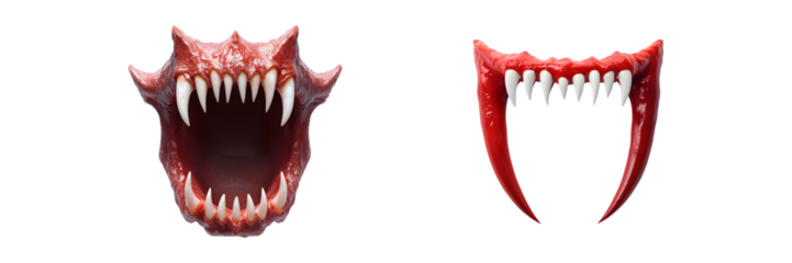Set of Vampire fangs isolated on transparent background, cut out
