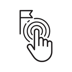 Hand touching target with flag icon representing goal or achievement in a minimalist style design