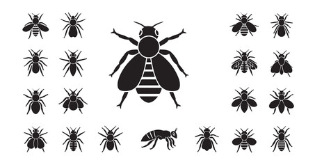 Bee silhouette icon bundle illustration