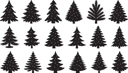 Christmas tree icon set. Vector illustration of pine silhouette