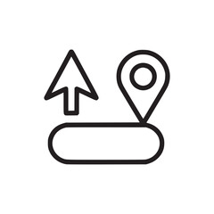 A navigation icon with an arrow pointing up and a location pin connected by a rounded rectangle