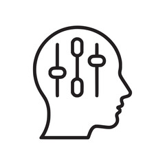 Outline of a head profile with three vertical sliders inside on a white background illustration