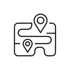 Illustration of a route map with two location pins indicating a path or journey on a light background