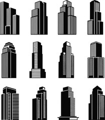 Obraz premium Set of 10 black city skyscraper icons vector