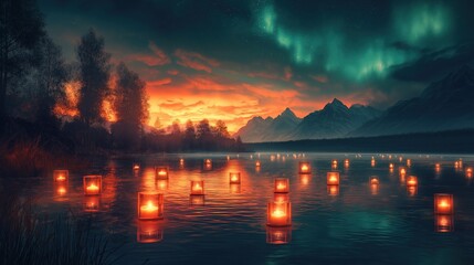 Green lakeside red light