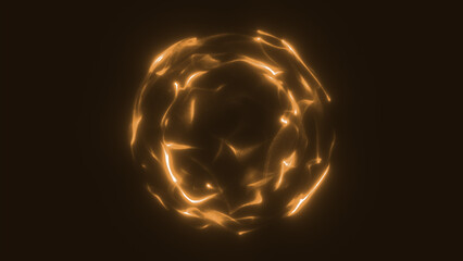 Abstract glowing orange sphere with fiery plasma light patterns, futuristic energy orb on dark background