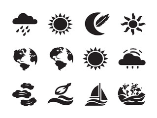 Climate Change Weather Pattern Icon Featuring Rain Sun and Pollution Symbols