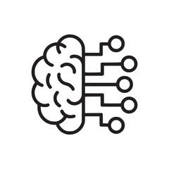 A black outline drawing of a brain with four connections to circles on a white background design art