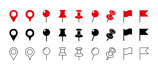 Map pin, location icon, map marker, pushpin, flag, marker, and other icons