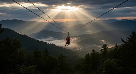 Sunrise Ziplining Adventure Over Misty Mountains