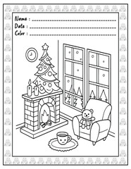 Fototapeta premium Bold and Easy Cozy Nooks Coloring Book for Adults and Kid. High resolution (300 DPI), Ready to print on standard 8.5x11-(A4) inch paper With (No Bleed), Black and White. Vector illustration