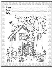 Bold and Easy Cozy Nooks Coloring Book for Adults and Kid. High resolution (300 DPI), Ready to print on standard 8.5x11-(A4) inch paper With (No Bleed), Black and White. Vector illustration