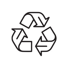 A simple black outline of the recycle symbol on a plain white background in a minimalist style