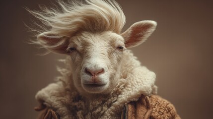 Fototapeta premium Hilarious animal portrait with strange hairstyle and funny comic face