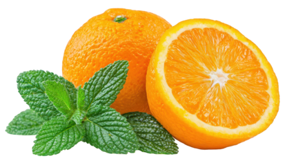 Bright Orange Fruit with Fresh Mint Leaves