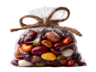 Colorful Variety of Beans in Transparent Bag with Twine Tie