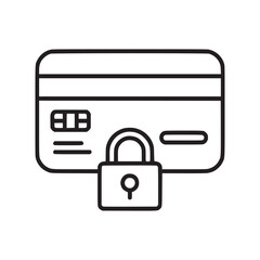 Outline graphic of a credit card with a padlock overlayed representing secure financial transactions