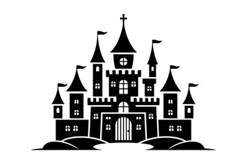 Obraz premium Medieval Castle Vector Illustration Black and White Tower Silhouette for Fantasy and Historical Design