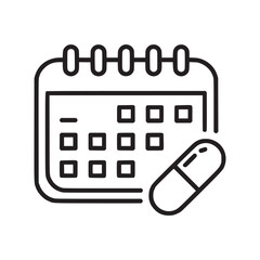 Outline drawing of a calendar with squares and a pill representing medication schedule and reminders