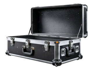 Open Black Case with Metallic Accents on Transparent Background