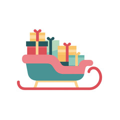 Obraz premium Flat Design Christmas Sleigh with Gift Boxes on Transparent Background