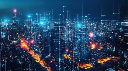 Fototapeta premium High-resolution futuristic skyline at night with neon