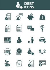 set of finance icons, loan, debt