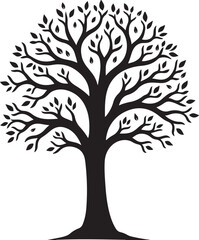 Fototapeta premium Elegant Tree Silhouette with Leaves – Nature Vector ArtLeafy Tree Silhouette – Black Tree Design ElementStylized Tree with Leaves – Decorative Nature Illustration