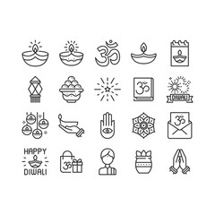 set of diwali icons, india holiday