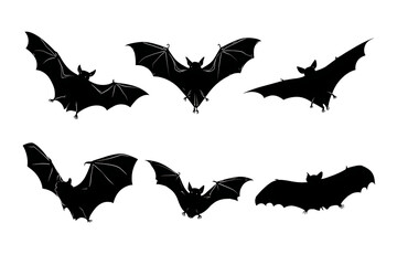 Naklejka premium Silhouettes of bats in various flying poses against a plain background, showcasing their wingspan