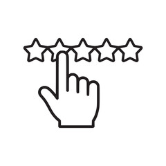 A hand pointing to the stars indicating a rating on a white background in a simple line drawing