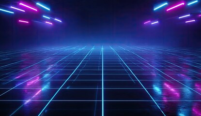 Futuristic neon grid path