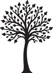 Obraz premium Elegant Tree Silhouette with Leaves – Nature Vector ArtLeafy Tree Silhouette – Black Tree Design ElementStylized Tree with Leaves – Decorative Nature Illustration