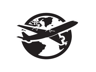 Stylish Travel Adventure Vector Icon of Plane Flying Around the Globe
