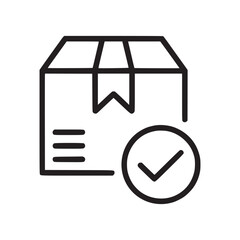 Outline illustration of a delivery box with check mark indicating successful package delivery status
