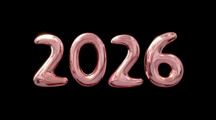 Rose gold metallic 2026 balloon numbers on black background