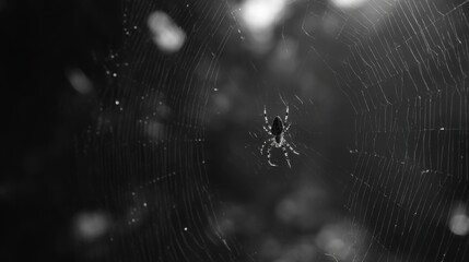 Spider on web in black and white